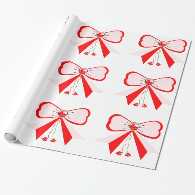 Papper för Red and Rosa Bows Wrapping Presentpapper (Utrullad)