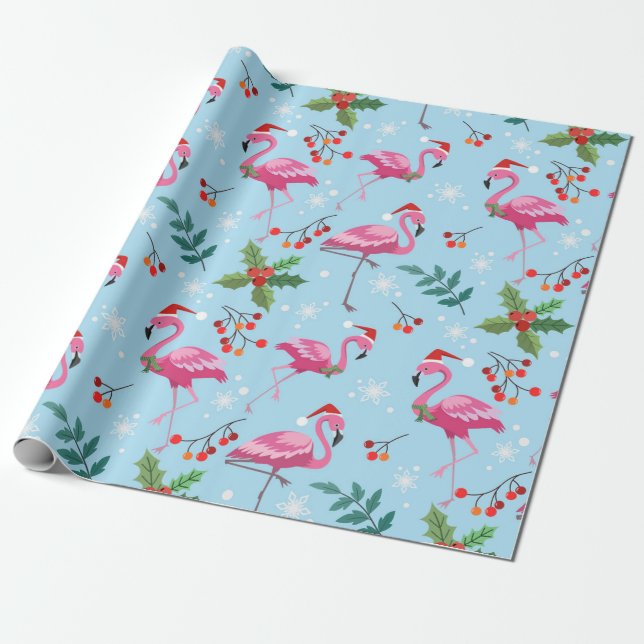 Papper för rensning av Cute Flamingo-julen Mönster Presentpapper (Utrullad)