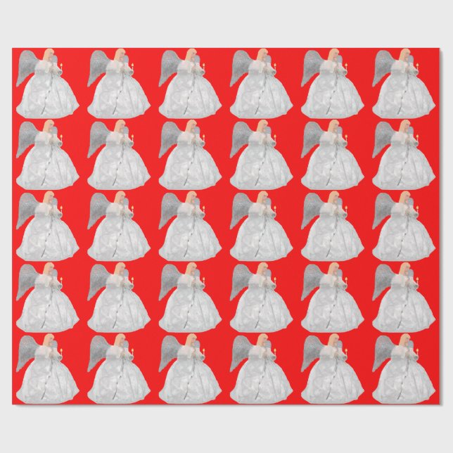 Papper för rödakning av silver och vit ängel presentpapper (Platt)