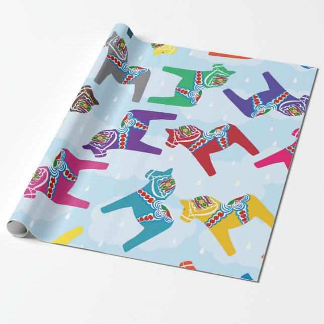 PAPPER för SANDINAVIAN DALA HORSE Wrapping Presentpapper (Utrullad)
