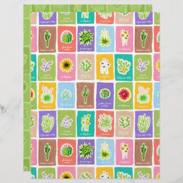 Papper för skrapbok för Desert Plantor (Fram/baksida)