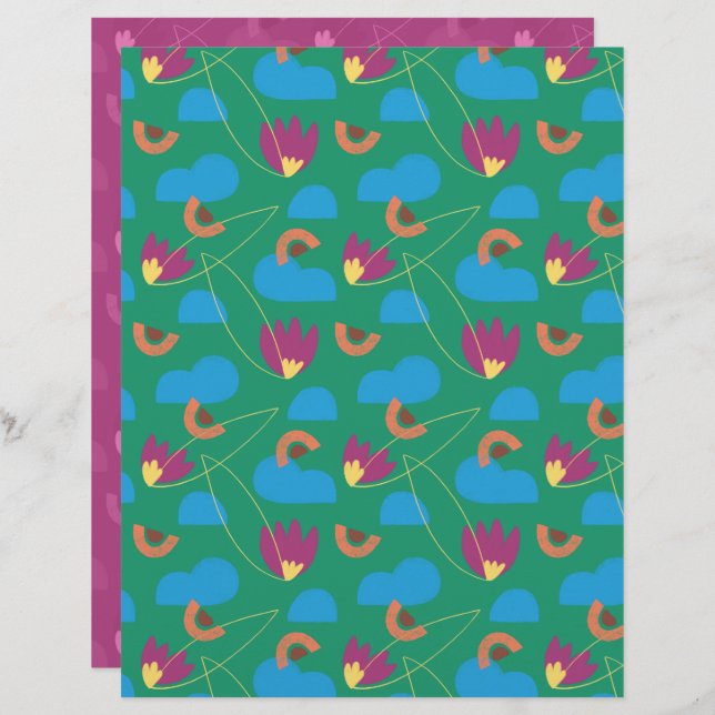 Papper för skrapbok för molnBlommigt (Fram/baksida)