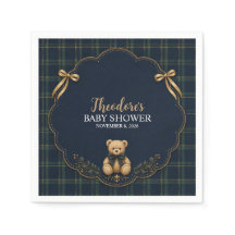 Papper för snygg teddybjörn-babyshower med rutmöns