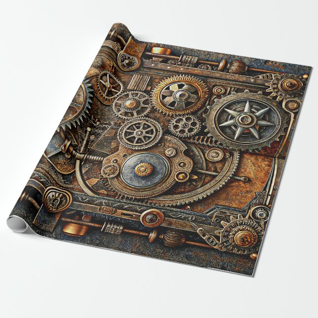 Papper för Steampunk Art Wrapping Presentpapper (Utrullad)