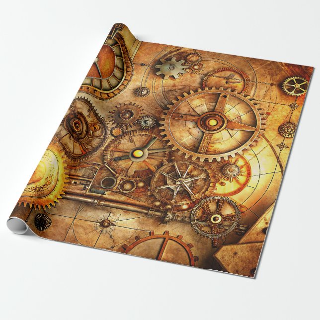 Papper för Steampunk Art Wrapping Presentpapper (Utrullad)