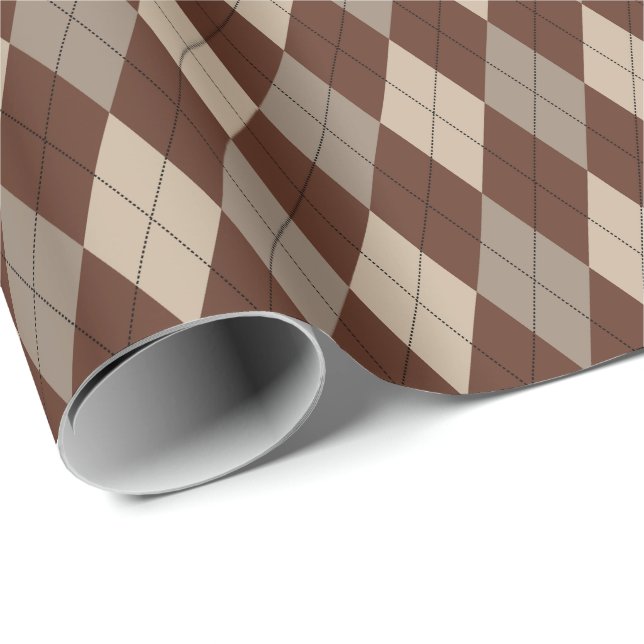 Papper för stora Beige- och bruna Argyle-svällning Presentpapper (Rullad Hörn)