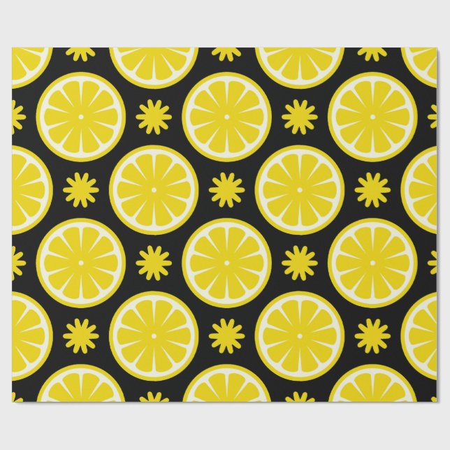 Papper för svart radbrytning av Lemon Mönster Presentpapper (Platt)