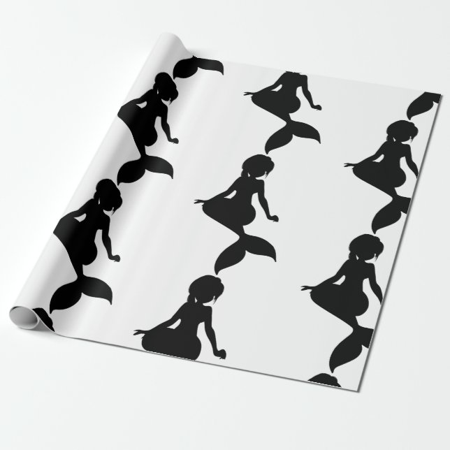 Papper för svart radbrytning av sjöjungfru Party Presentpapper (Utrullad)