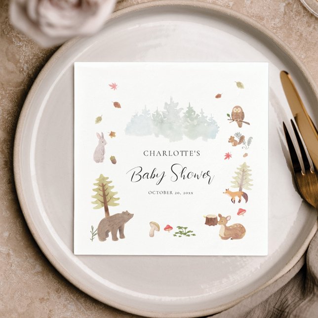 Papper för trädlandsdjur höstfälla för höstfällor pappersservett (Rustic Forest Animals Watercolor Baby Shower Paper Napkin)