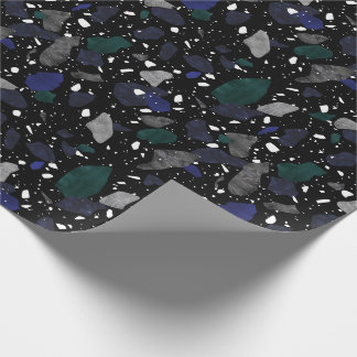 Papper för tryckning av Terrazzo Blue Grönt Grått Presentpapper