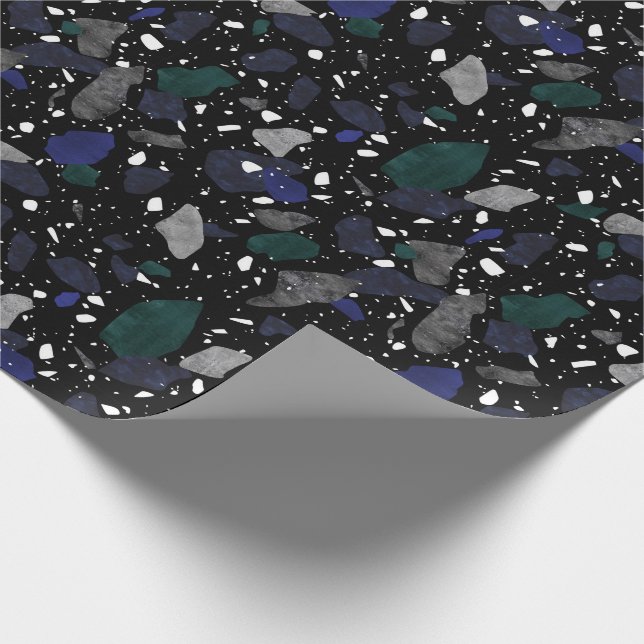 Papper för tryckning av Terrazzo Blue Grönt Grått  Presentpapper (Hörn)