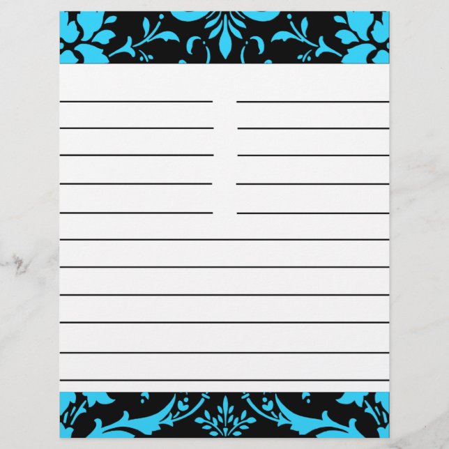 Papper för Turquise och Black Damask Matching Reci (Framsida)
