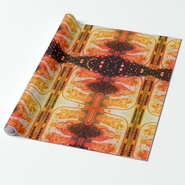Papper för ukrainsk julklappning med lysrör presentpapper (Utrullad)