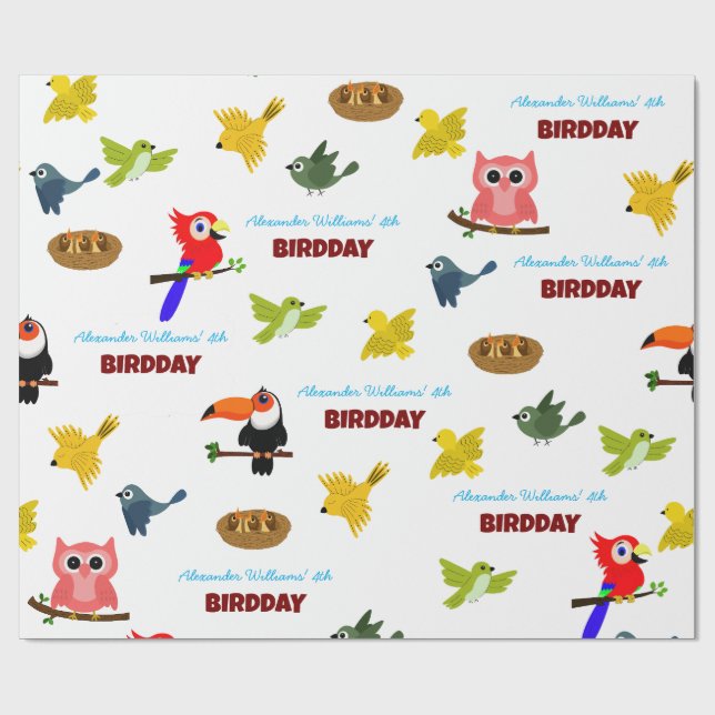 Papper för utfällning av Cute Jungle Bird Birthday Presentpapper (Platt)