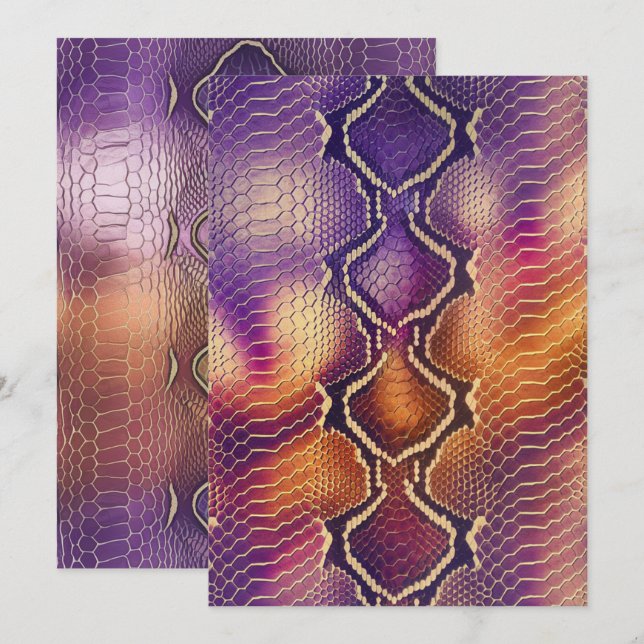 Papper för utskrivbar Lila & Guld-snake Skin-skrap Inbjudningar (Fram/baksida)