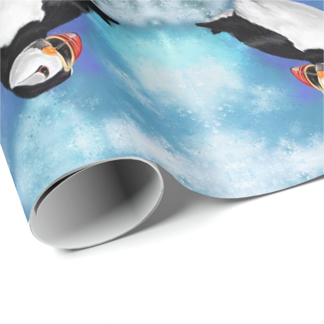 Papper för vacker atlantisk puffin Bird Wrapping Presentpapper (Rullad Hörn)