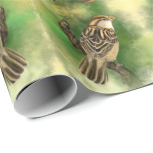 Papper för vacker Sparrow Wrapping Presentpapper