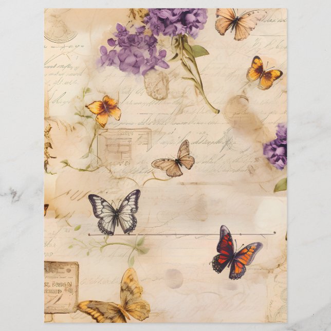 Papper för Victorian Butterfly & Blommigt Scrapboo (Framsida)