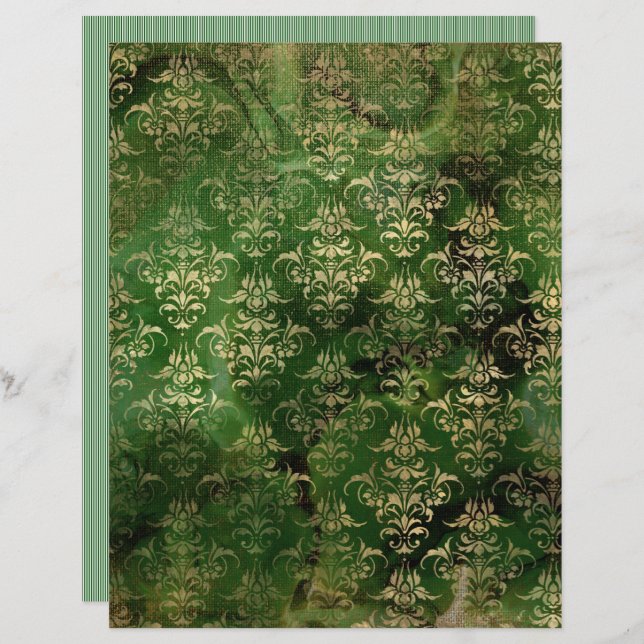 Papper för Victorian Grunge Gothic Grönt Scrapbook (Fram/baksida)