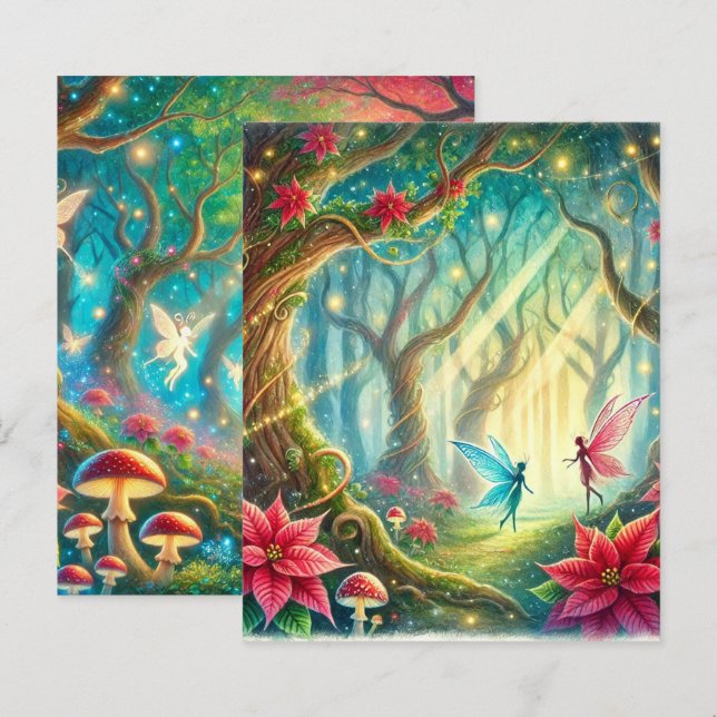 Papper för vimmelskog och Poinsettia-skrapbok (Fram/baksida)