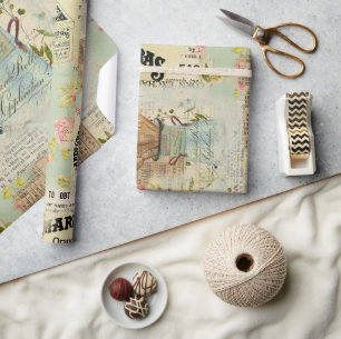 Papper för vintage blå radbrytning presentpapper