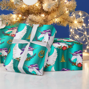 Papper för vinterjulafton för Unicorn Teal Presentpapper