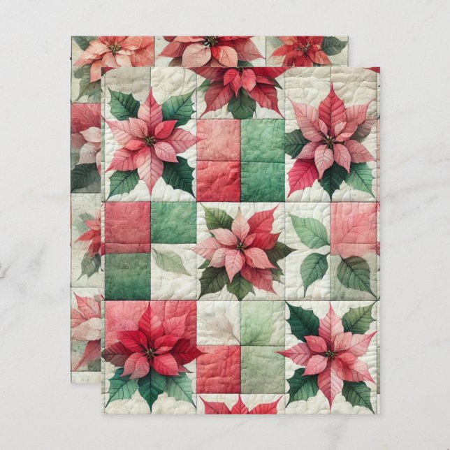 Papper för Watercolor Patchwork Poinsettia Scrapbo (Fram/baksida)