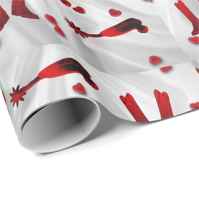 Papper för westerna Boots Spurs och Hearts Wrappin Presentpapper (Rullad Hörn)