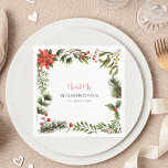Papper för Winter Poinsettia Greenery Blommigt Brö Pappersservett<br><div class="desc">Vår botaniska Berries Mistletoe pappra servetter kan enkelt anpassas till din speciella dag. Anpassa enkelt den här dockan genom att klicka på knappen "Anpassa". Våra konstruktioner ger den traditionella blommigten inslag grönaktiga contemporary och skapar en balans mellan elegans och modernitet i perfekten. Dessa inbjudningar inspireras av naturen och tillför ett...</div>