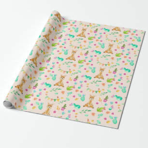 Papper för Wrapping av Cute Llama och Cactus Mön Presentpapper