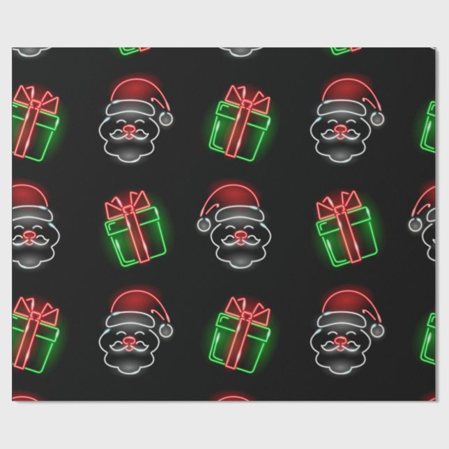 Papper för Wrapping av Cute Neon Santa och Present Presentpapper (Platt)