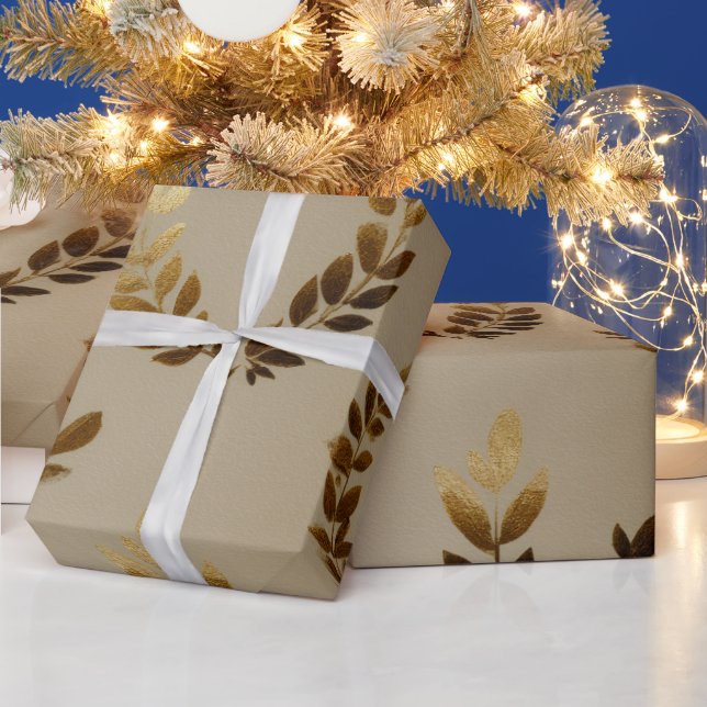 Papper för Wrapping av Golden Löv | Elegant Botani Presentpapper (Helgdagar)
