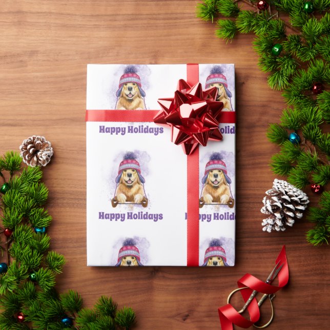 Papper för Wrapping av Golden Retriever Helgdag Presentpapper (Julgåva)