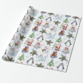Papper för Wrapping av Santa Snögubbe Cat Penguin  Presentpapper