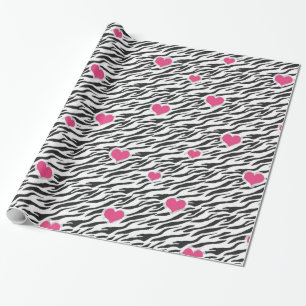 Papper för zebra mönstrad och Rosa Hearts Wrapping Presentpapper
