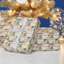 papper förpackning av julgran, gåvor och rand presentpapper