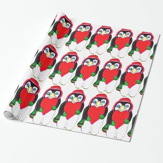 PAPPER förpackning för CHRISTMAS PENGUIN KÄRLEK Presentpapper (Utrullad)
