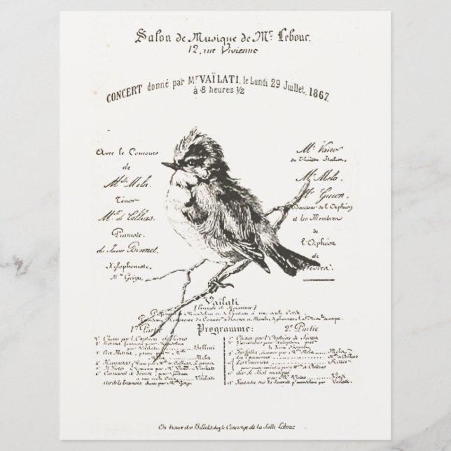 Papper fransk Music Salon Bird Script (Framsida)