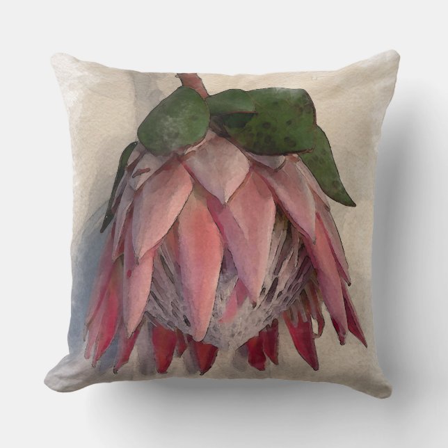 papper fyllning för kung Protea Watercolor Pillow Kudde (Framsida)