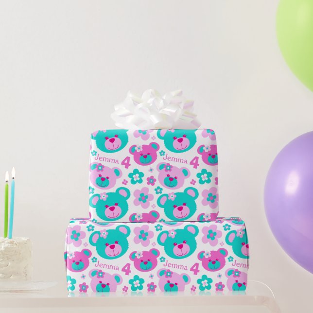 papper gåva av blommor från nalle i 4e födelsedage presentpapper (Festgåvor)