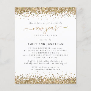 PAPPER Glam Guld Glitter Nyårsafton Inbjudan Flygblad