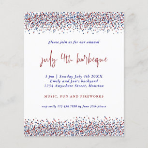 PAPPER Glitter Red Blue White 4 juli BBQ Inbjuda Flygblad