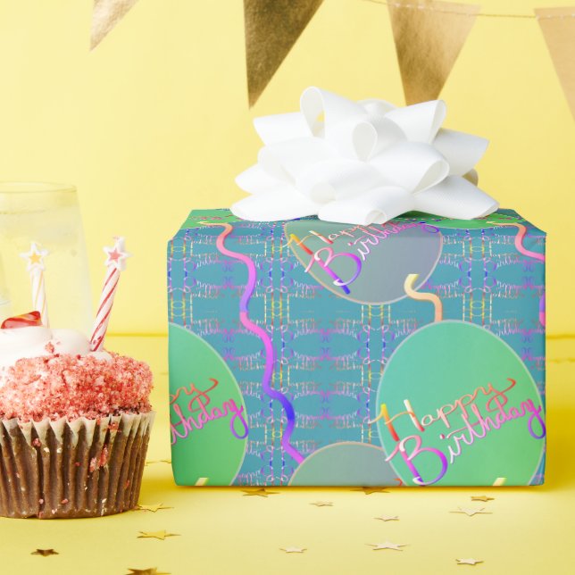 Papper grattis på födelsedagen-ballonger för blåvi presentpapper (Födelsedagsfest)