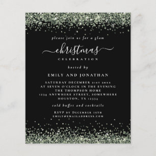 PAPPER Grönt Glitter jul, Party Black inbjudan Flygblad