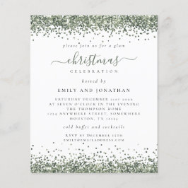 PAPPER | Grönt Glitter jul Party White Inbjudan Flygblad