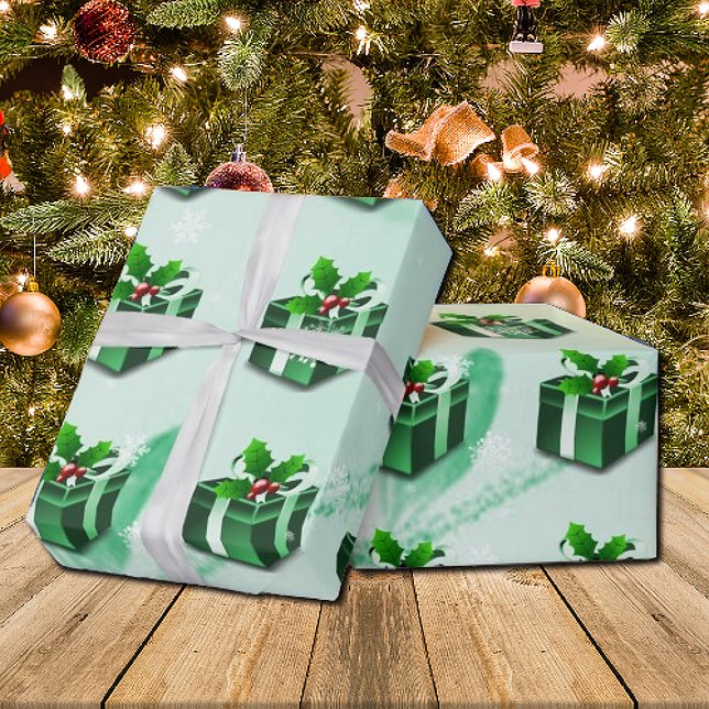 Papper grönt julklapp presentpapper (Green Christmas Gift Wrapping Paper)