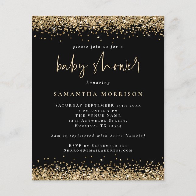 PAPPER Guld Glitter Flicka Pojke Bebis Shower Svar Flygblad (Framsidan)