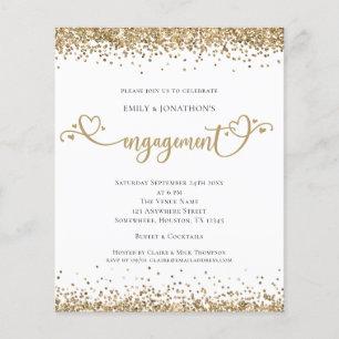 PAPPER Guld Glitter Heart Script Förlovning Inbju Flygblad
