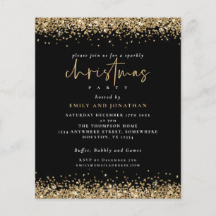 PAPPER Guld Glitter jul Party Svarta Inbjudan Flygblad