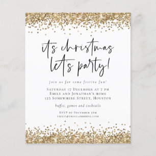PAPPER Guld Glitter-julen Les Party Inbjudan Flygblad